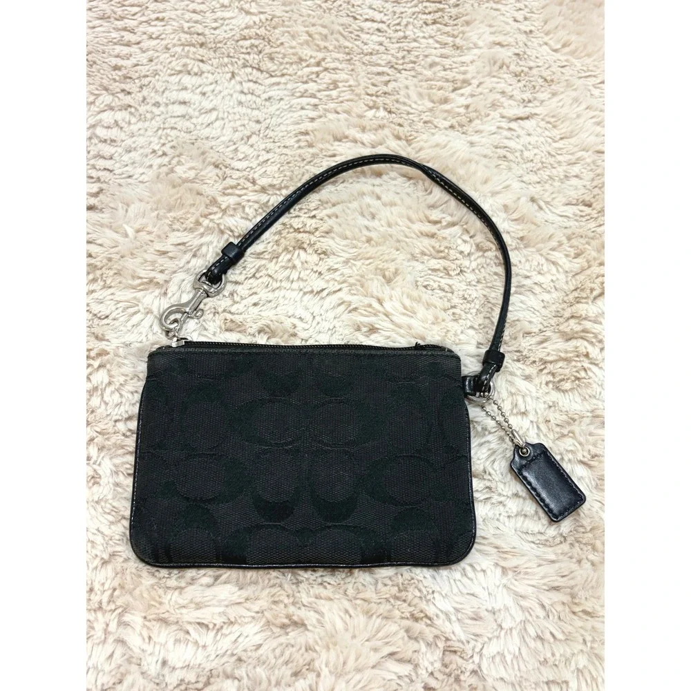 Y2K Vintage Coach Black Leather Canvas Small Purse Wristlet Purple Lining